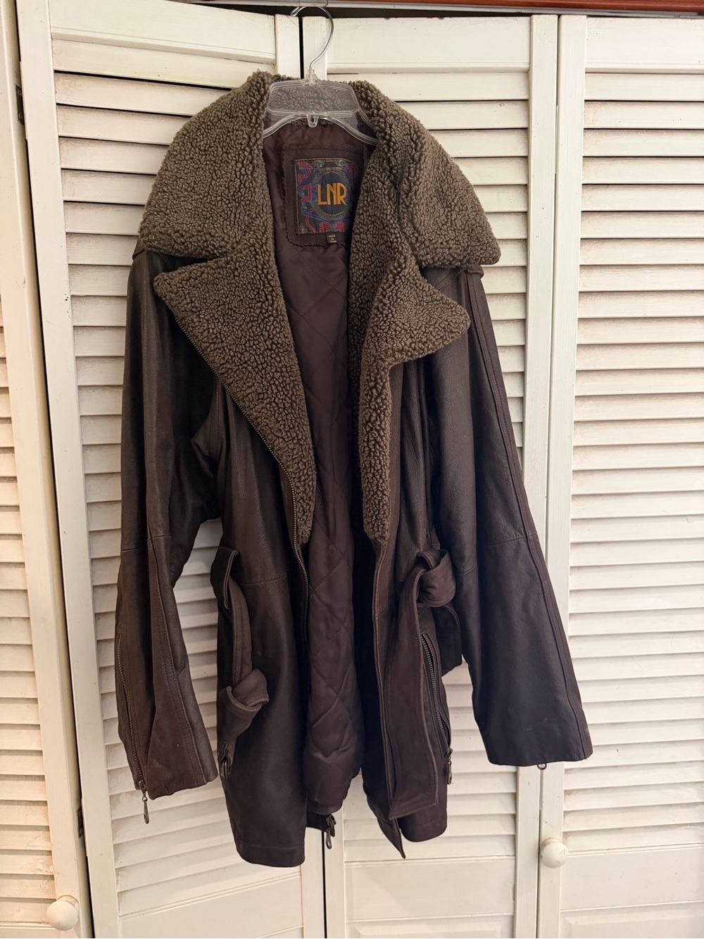LNR Women's Dark Brown Shearling-Trim Leather Jacket